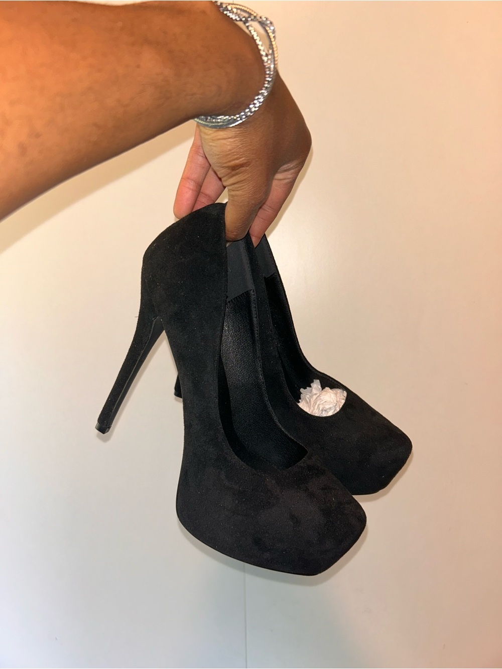 Classic Black Suede Platform High Heels - Women's Pumps